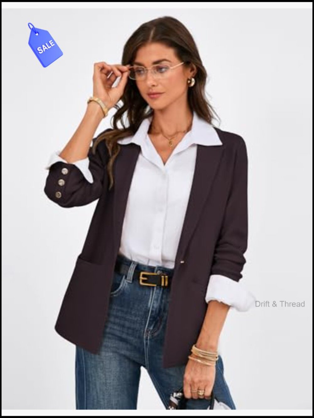 Lightweight Knit Blazer with Pockets for Business Casual Office Wear - Picture 4 of 7